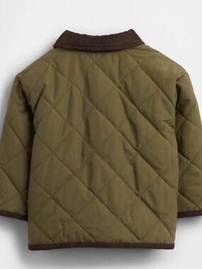 Kids Quilted Olive Green Jacket with Contrast Collar